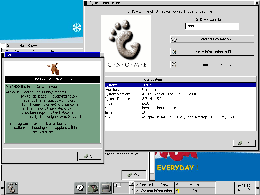 系统附带的GNOME界面，配套的窗口管理器是Enlightenmnent 0.15。
